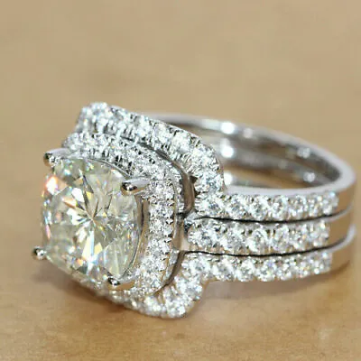 $123 • Buy Diamond 3ct D Vvs1 Ring Band Brilliant Cut Engagement Bridal Set 14k Gold Over