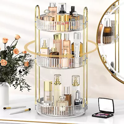 360 Rotating 3 Tiers Makeup Organizer For Vanity Bathroom Countertop Organizer • $19.79