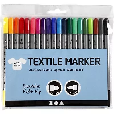 Textile Fabric Marker Pens Permanent - Double Ended  Fine Med - 20 Asst. Colours • £8.95