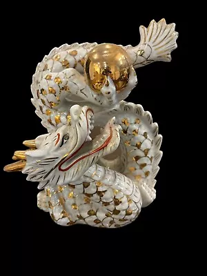Vintage White Dragon Figurine Gold Gilt Good Luck • $45