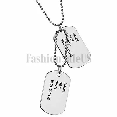 Men Alloy Double Blank Military 2 ID Dog Tags Pendant Necklace Chain DIY Engrave • $8.99