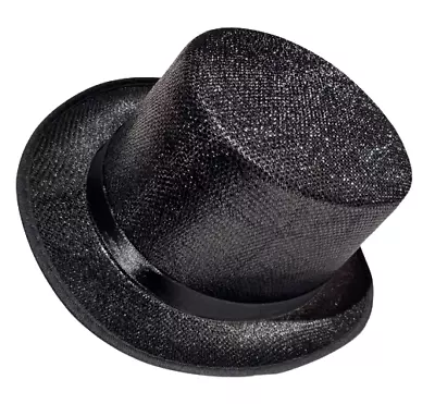 Deluxe BLACK GLITTER TOP HAT Adult Stage Costume Magician Dance Formal Mesh Cap • $17.89