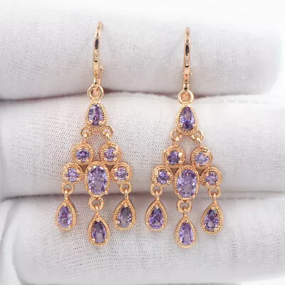 18K Yellow Gold Filled Women Red Mystic Topaz Palace Chandelier Dangle Earrings • $2.60