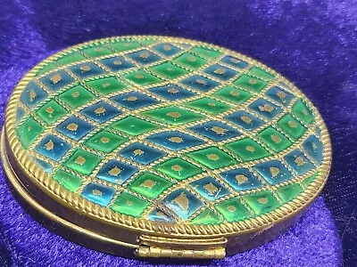 Vanity Oval Compact Vintage Blue & Green Enamel Avon Makeup Mirror Well Loved 3” • $20