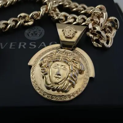 Versace Biggie Necklace Gianni Medusa Head Face Circle Gold Men Authentic • $459.85