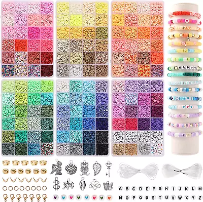 QUEFE 14000Pcs 136 Colors Clay Beads For Bracelet Making Kit Flat Round Polymer • $16.74