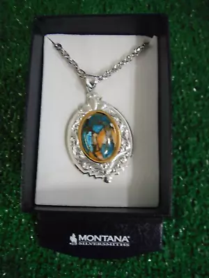 Montana Silversmith Glacier Turquoise Cabochon Silver Necklace *new* In Gift Box • $299.99