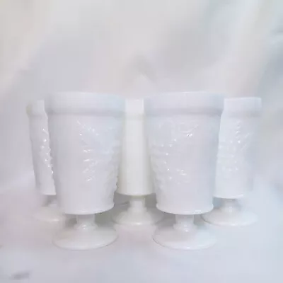 Vintage Milk Glass Grapevine Pedestal Footed Tumblers Set Of 7 • $29.96