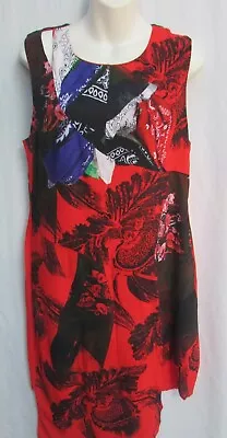 Desigual Size 42 Red Front Print Sleeveless Shift Dress New • $19.50