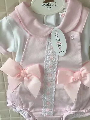 Baby Girl Romper Dungarees Top  Bows Spanish Style Christening Cotton  6 - 12 M • £19.99