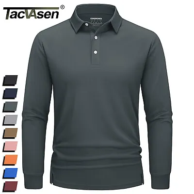 Men's Long Sleeve Polo Shirts Quick Dry Lightweight Casual Golf Sport Team Tops • $20.99