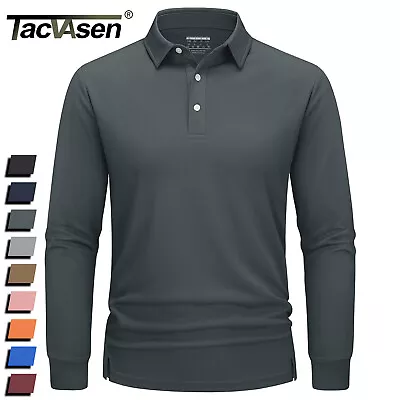 Men's Polo Shirts Long Sleeve Golf Sport T Quick Dry Performance Team Work Tops • $18.03