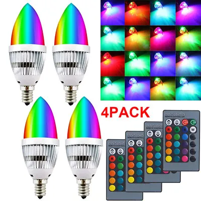 RGB LED Light Bulb Lamp E12 E14 3W LED Changing 16 Colors Candle Remote Control • £10.55