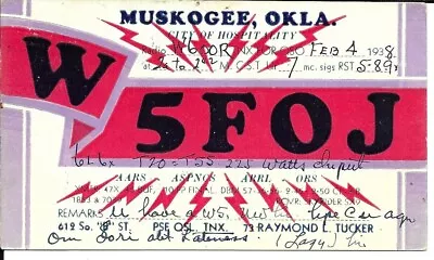 QSL 1938 Muskogee Oklahoma   Radio Card • $6.02