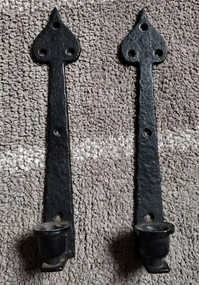 Vintage Black Wrought Iron Sconce Gothic Wall Hanging Candle Holder Set Of 2 • $19.99