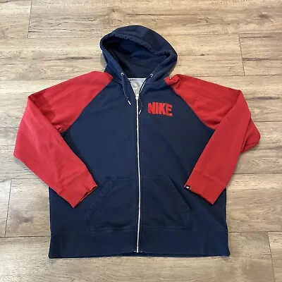 Men's XXL Nike Athletic Department Blue Red Full Zip Hoodie Logo Spellout VTG • $0.99