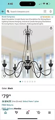 Congratsu Black Chandelier 5 Light Rustic Iron • $40