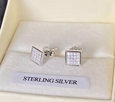 Genuine 925 STERLING SILVER 6mm Square Diamond-Unique Stud Earrings Men's Womens • £15.99