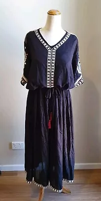 Lovely Black Embellished Maxi Dress  Good Condition Washable Size 16-18 • $18