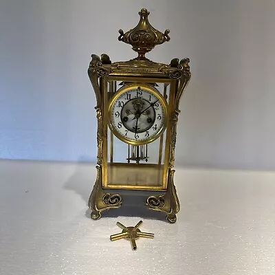 Antique Usa Waterbury Crystal Strikeregulator Brass Clockporcelain Dial • $927.35