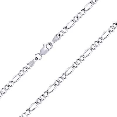 14K Solid White Gold Figaro Necklace Chain 4mm 18-30  - Polished Link Men Women • $586.32