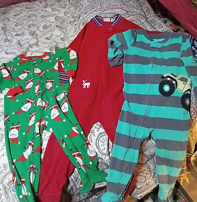 Toddler Boys 3 Piece Lot Winter Holiday Footed Pajamas Size 2 • $3
