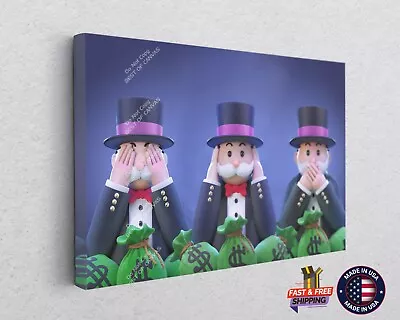 Mr. Monopoly No Hear See Speak Anime Manga Street Wall Graffiti Canvas Décor • $202.40