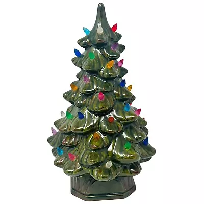 Vintage Lighted Ceramic Christmas Tree 11” Holland Mold Green Multicolored Bulbs • $59