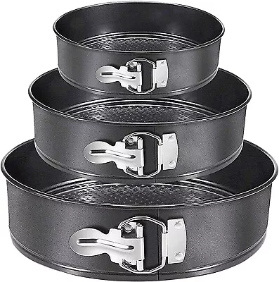 Cake Tins Set Of 3 Round Non Stick Baking Trays Springform Loose Base 8  9  10  • £12.99