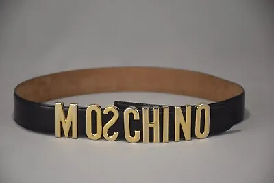 Auth MOSCHINO Womens Leather Belt Rare Gold Logo Monogram Redwall 401020 Vintage • $150