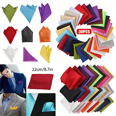 30pcs Men Silk Satin Pocket Square Handkerchief Plain Solid Color Wedding Party • $14.48