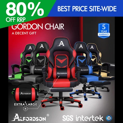 $179.95 • Buy ALFORDSON Gaming Chair Office Seat Generous Padding Footrest Executive Racing