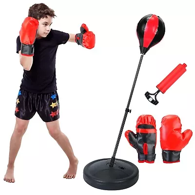 Kids Reflex Boxing Bag Stand Adjustable Freestanding Punching Speed Ball W/Glove • $29.48