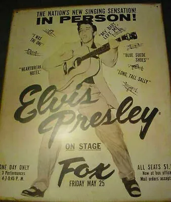 VINTAGE ELVIS PRESLEY 1956 DETROIT CONCERT FOX POSTER SIGN 50s Tin Metal Presly • $39.99