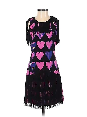 2011 VERSACE For H&M 100% Black Silk Pink Heart Dress With Fringe - US 2  • $117