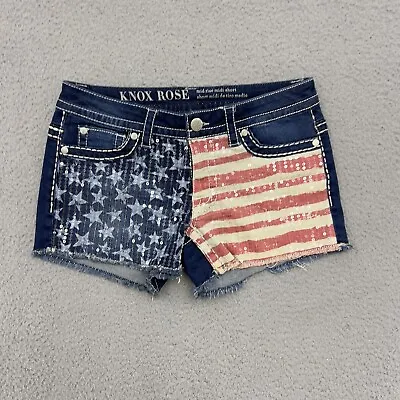 Knox Rose Shorts Women's 8/29 Blue Mid Rise Midi Sequin American Flag Patriotic • $13.50