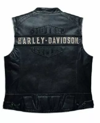 Men's Harley Davidson Passing Link Motorcycle Black Leather Vest • $89.99