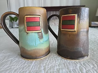 Stoneware Mugs Lot Of 2 Handmade Army Potter's Fire Herndon Virginia 6.5x4.5 • $45