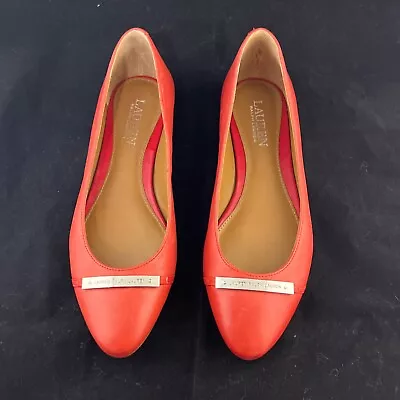 RALPH LAUREN Ballet FLATS Cherry Red Leather Farrell Office Dress Shoe 6.5 Twee • $34