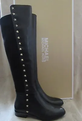 MICHAEL KORS Bromley Flat Star Studs Leather Riding Boots Shoes US 7.5 EU 38 NWB • $249.99