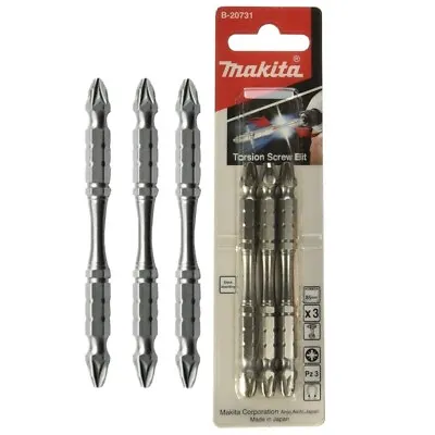 MAKITA PZ3 Double Ended Screwdriver Bits X 3 Pieces 85mm Torsion Shock Absorbing • £9.99