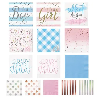 BABY SHOWER NAPKINS - Party Tableware Serviettes Pink BlueUnisexBoyGirl • £2.69