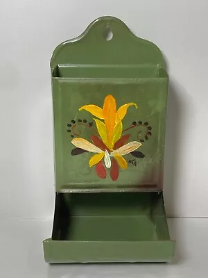 Kitchen Vintage Tin Metal Match Box Holder Wall Mount 6” Floral Striking Sides • $15