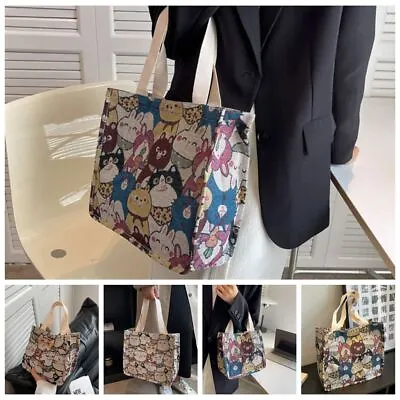 Linen Cat Canvas Tote Bag Large Capacity Shoulder Bag  Portable  For Girl • $12.06