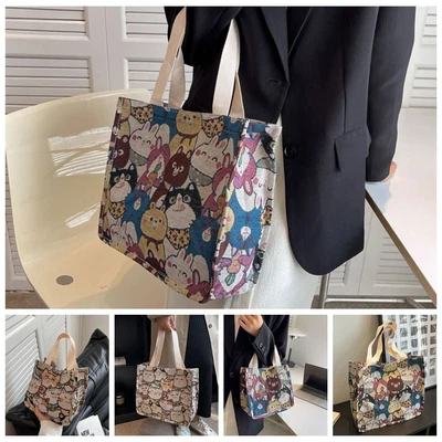 Linen Cat Canvas Tote Bag Large Capacity Shoulder Bag  Portable  For Girl • $12.06