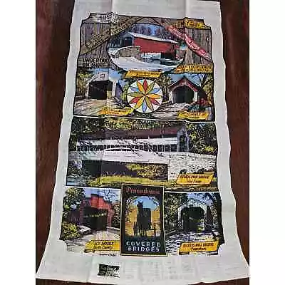 Vintage Linen Kay Dee Handprints Tea Kitchen Towel Pennsylvania Covered Bridges • $25