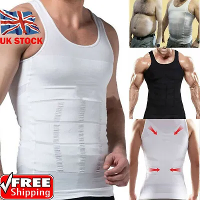 Men Body Slimming Shaper Vest Slim Chest Belly Waist Boobs Compression Shirts UK • £13.79