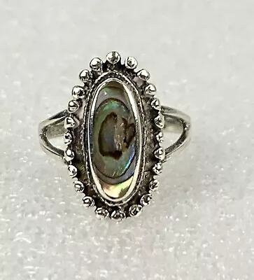 Vintage Abalone Shell Gemstone 925 Silver Prong Set Ring  Size 6.5 Women • $19