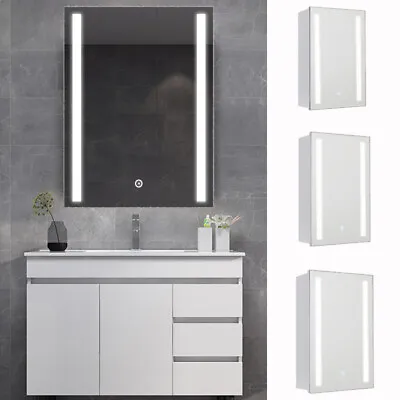 Bathroom Mirror Cabinet Illuminated LED Light Anti-fog Wall Mount Makeup Shaving • £125.95