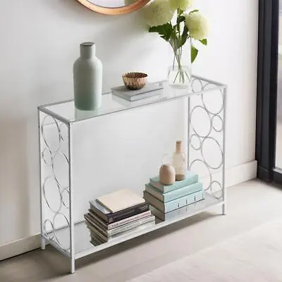 Mirrored Acent Desk Console Table Silver Glass Table Entryway Hallway Hall Table • $88.99